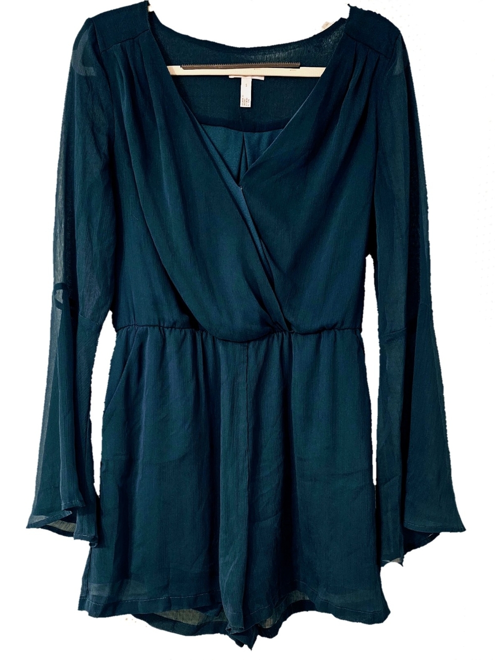 5/$50 Leith Teal Long-Sleeve Surplice Romper